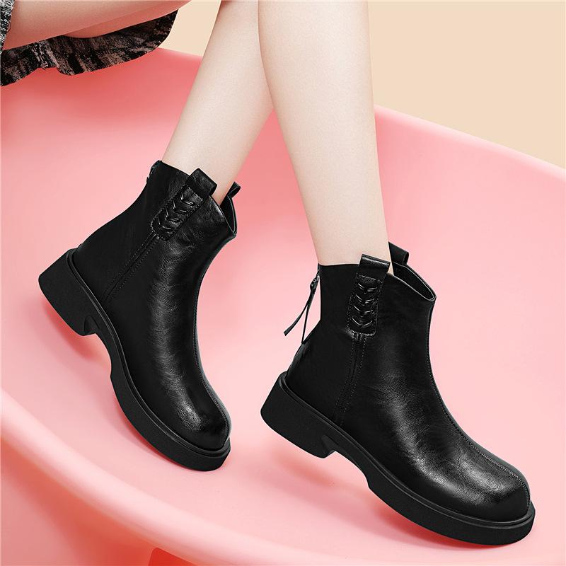 

Black Short Boots Fleece Boots Martin Boots Versatile Platform Women s Casual Leather Boots Cotton Shoes 35