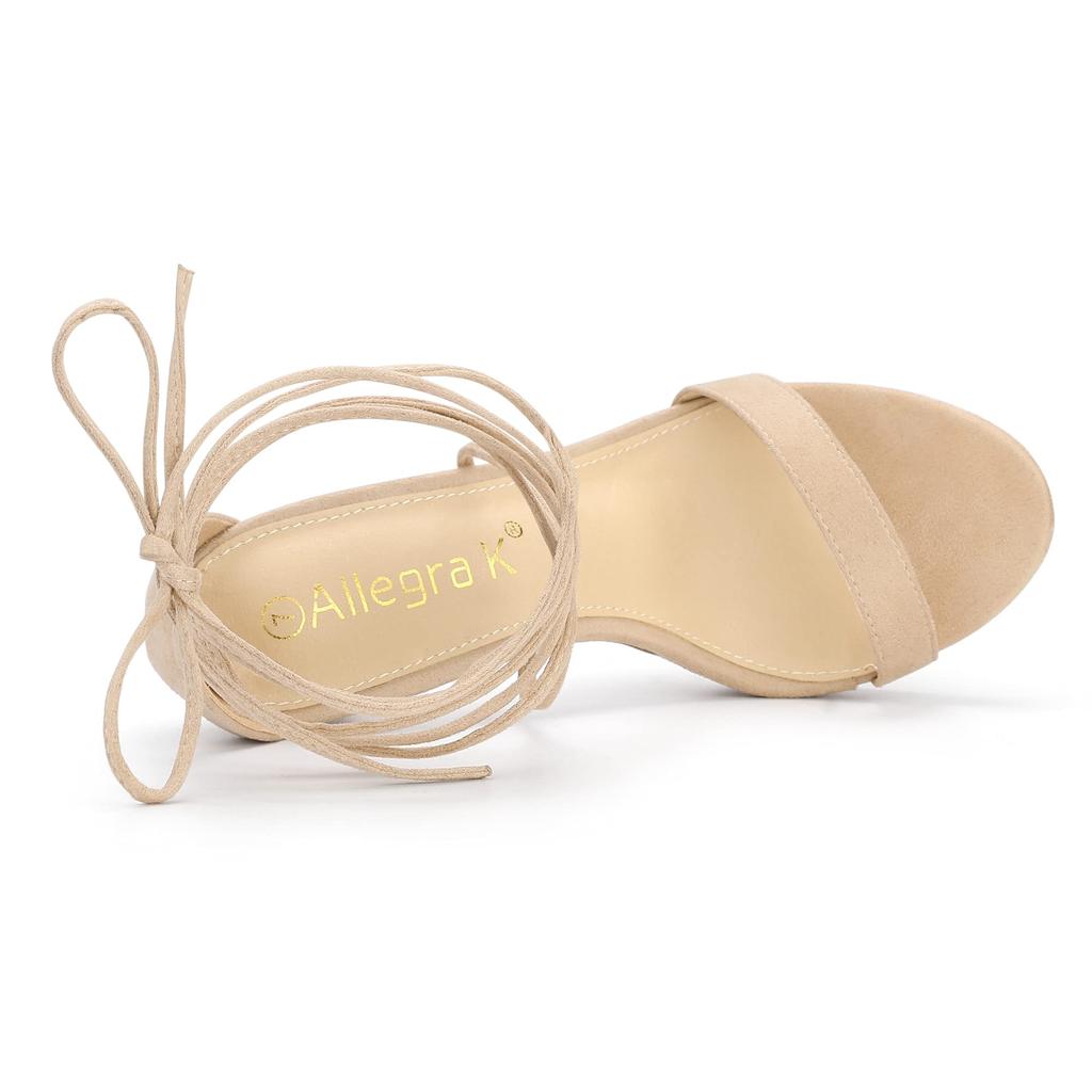 Allegra K Women's Lace-Up Sandals with Platform Stiletto Heels, Beige, Size 26.0cm