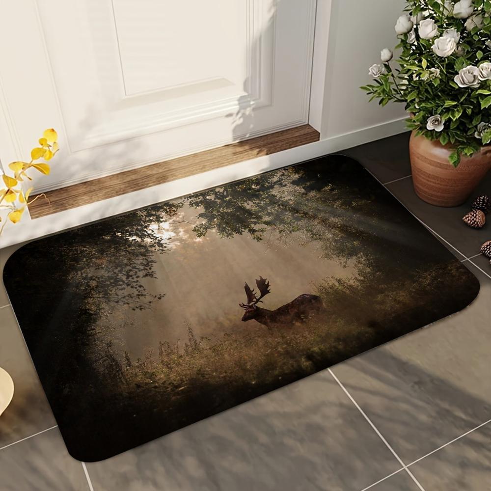 1pc Natural Forest Deer Bathroom Absorbent Mats Anti-Slip Mats Home Decor Supplies Carpets Home Kitchen Floor Mats