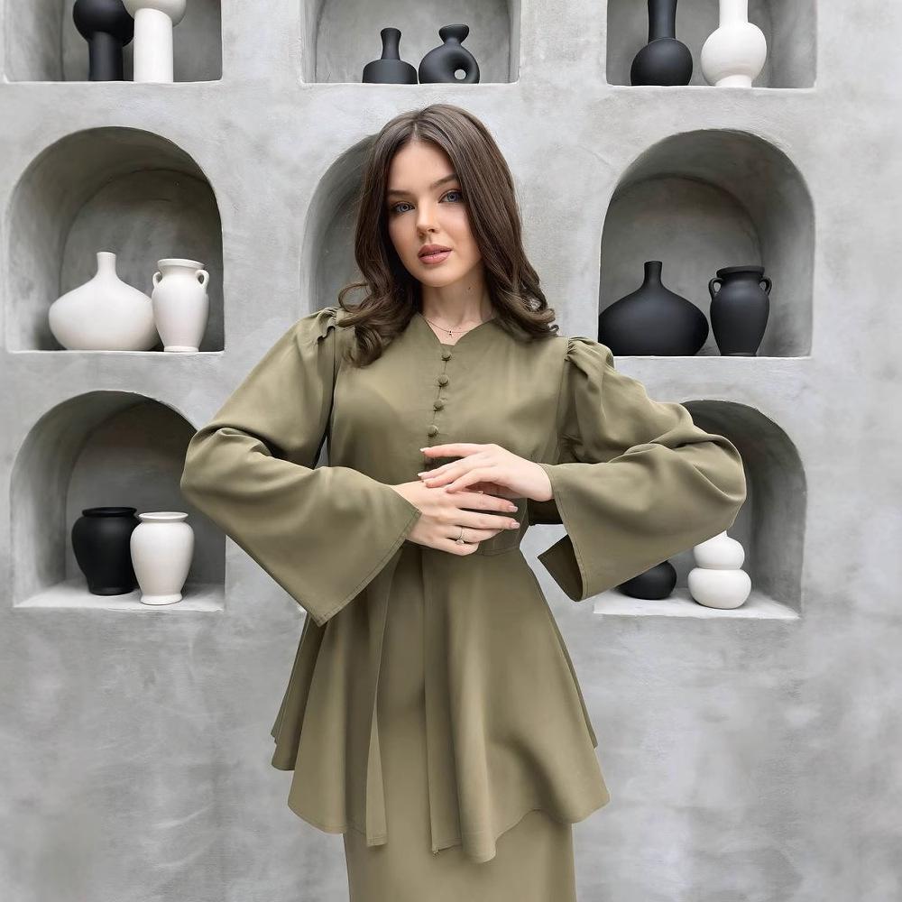 Women's 2026 Autumn Two-Piece Set: Elegant Solid Cardigan & Socialite Dress
