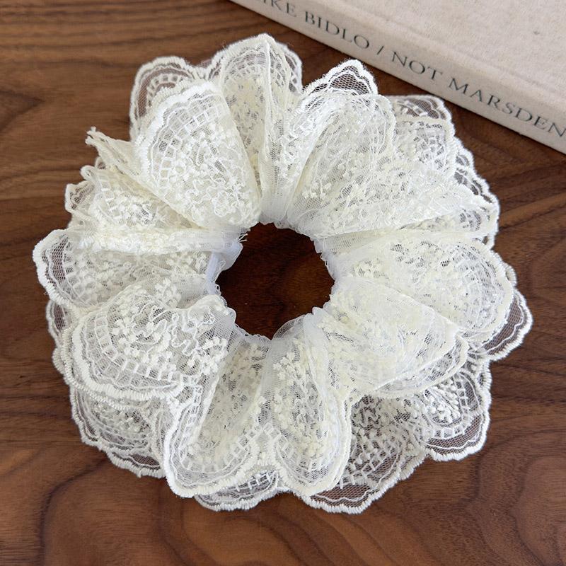 Ballet Style French White Lace Embroidery Large Hair Scrunchies For Women Retro Sweet Mesh Hair Bands Hair Ties Ponytail Holder