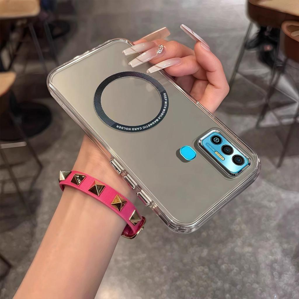 Case for TECNO SPARK 7T,7 Minimal Semi-Transparent Magnetic Casing Raised Electroplated Lens Bezel Anti-Slip Drop Resistant Protective Shell