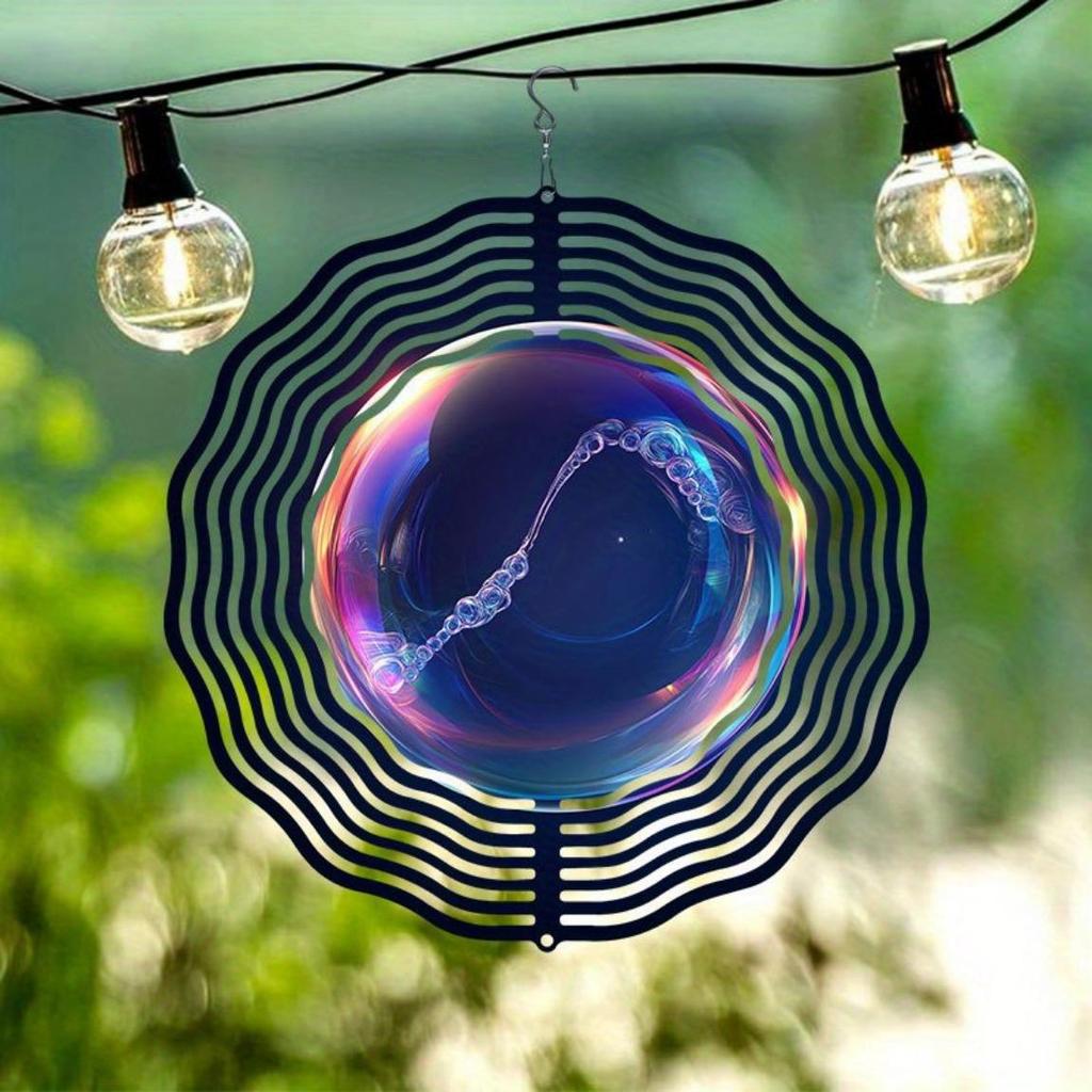 Hanging Wind Chime with Deep Sea Pearl Pattern Metal Wind Direction Gyro for Outdoor Garden Patio Indoor Decor Festival Gift