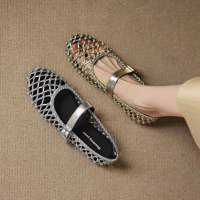 Krazing Pot Straw Weaving Mary Janes Summer Size 42 European Design Thick Flat with Women Women Round Toe Flats