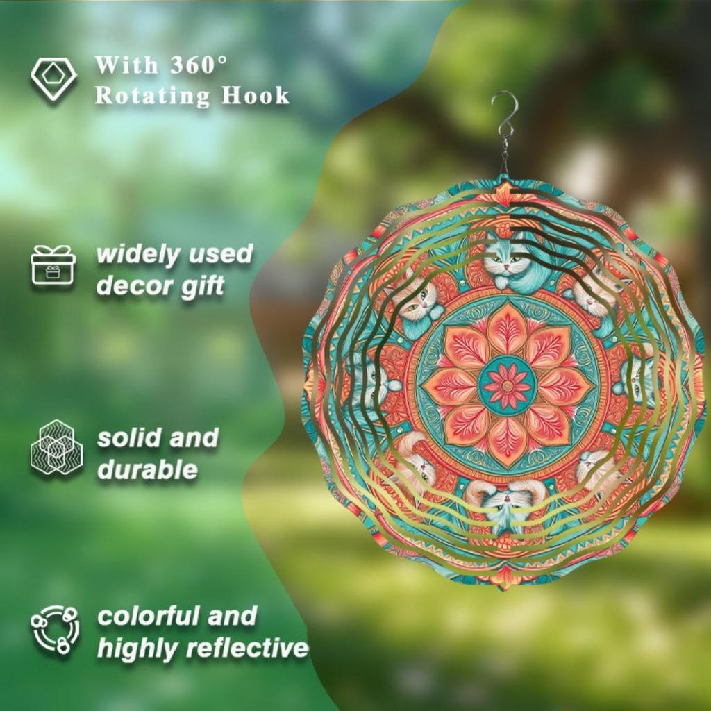 Vibrant Mandala Design Metal Wind Chime for Outdoor Garden Balcony Decor 360 Degree Rotation Handcrafted Artwork All Seasons Hanging Ornament