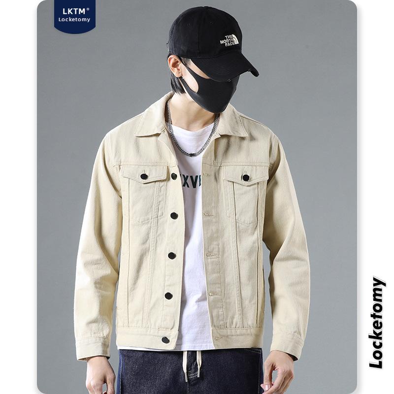 

Тенденция мужской моды, мужская джинсовая куртка приталенного кроя, осенне-зимний новый универсальный однотонный повседневный топ, мужская куртка 5XL