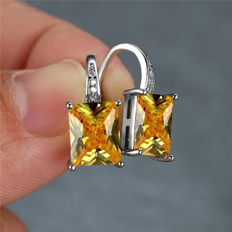 Female Luxury Crystal Zircon Square Stone Hoop Earrings Boho Silver Color Engagement Wedding  For Women Gift