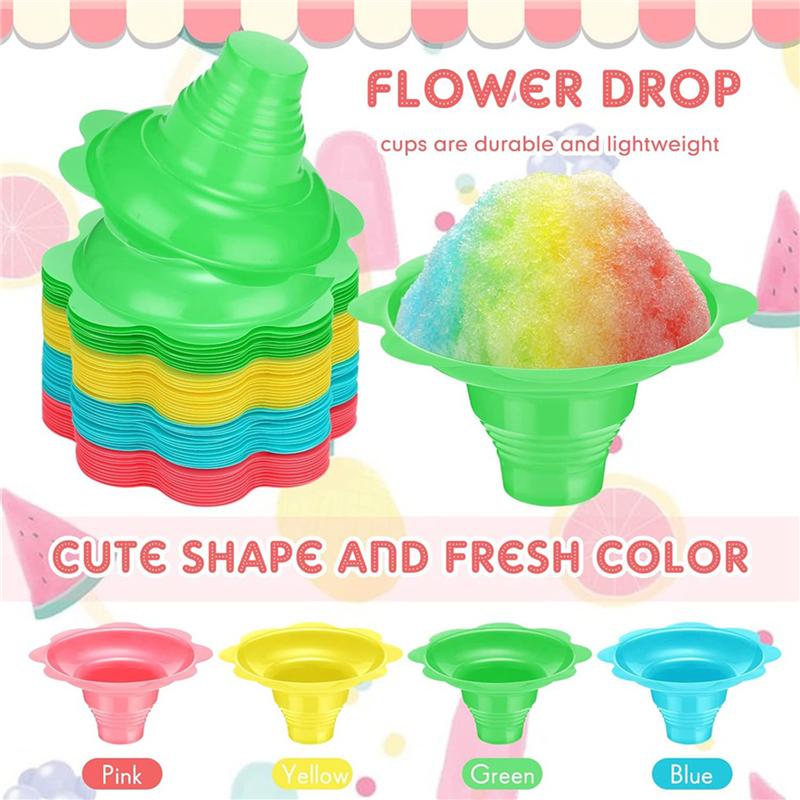 

A72U 600 Pieces 4 Oz Colorful Shaved Ice Cups Flower Shaped Snow Cone Cups Leak Proof Plastic Snack Ice Cream Bowls