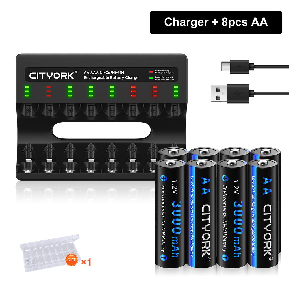 1.2V NI MH AA 2a Rechargeable Batteries 3000mAh Aa Ni-mh Battery+8 Solt LCD Charger For 1.2V NIMH 2a 3a Batteries Aa Aaa Battery