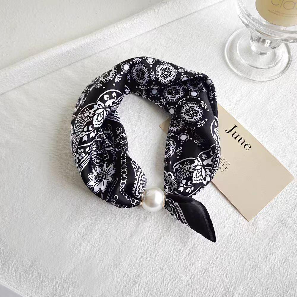 Frühling Sommer Dünne Perlen Seiden Schals Magnetischer Verschluss Fauler Schal Damen Mädchen Süß Elegant Anhänger Schlüsselbein Kette Halstuch