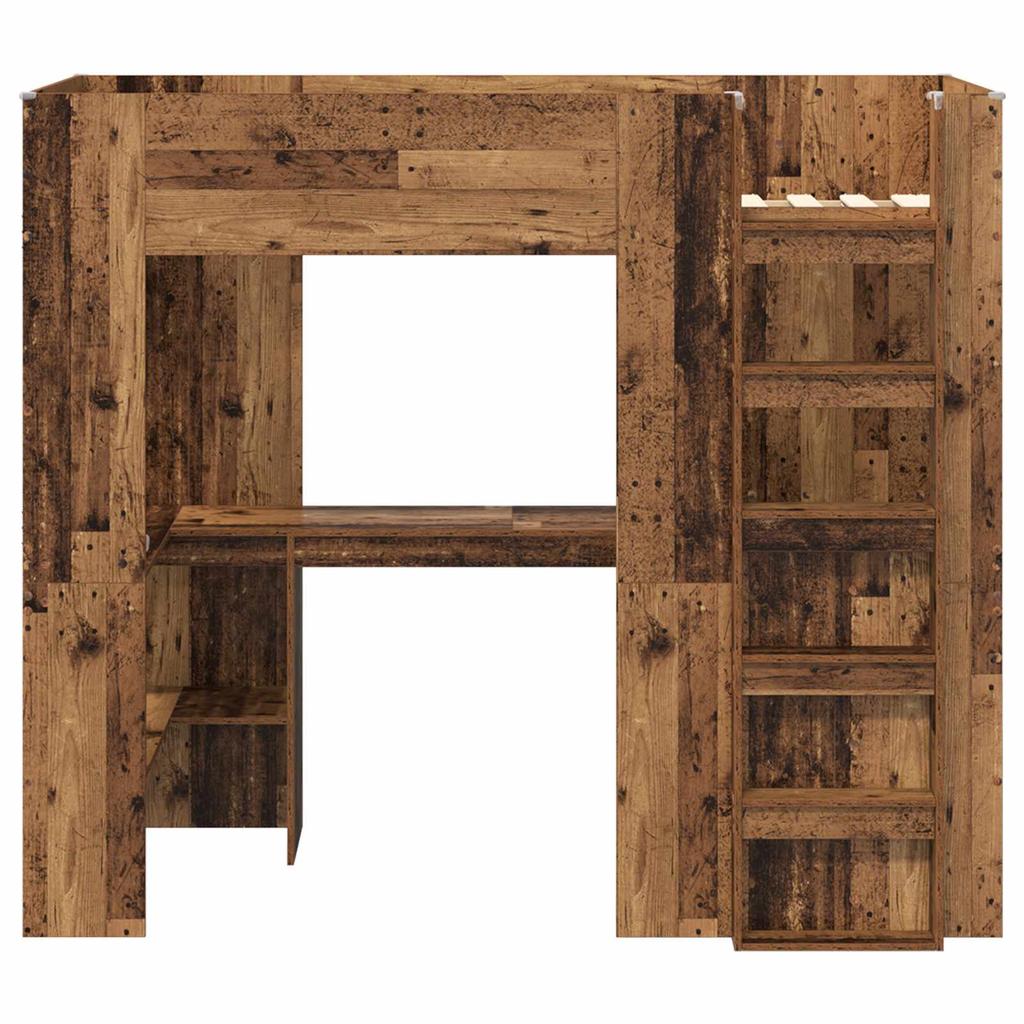 Loft Bed Frame with Desk Reclaimed Wood Look 90 x 200 cm