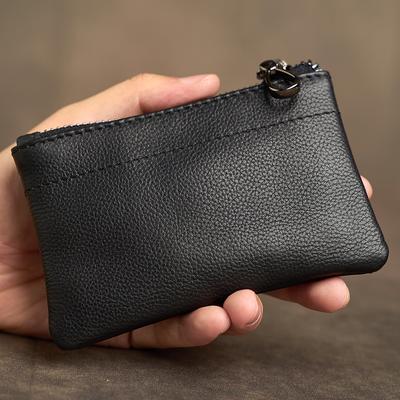 Pánská peněženka na mince z pravé kůže Pánské peněženky Retro Head Layer Hovězí kůže Taška na karty Ruční výroba Zip Peněženka Klíčenka Pouzdro na klíče od auta
