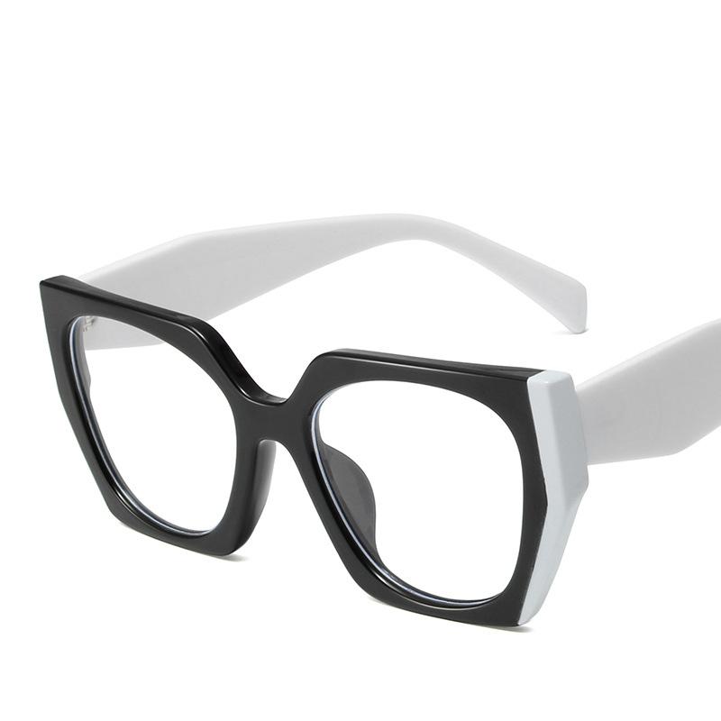 Women Optical Spectacle Frame Fashion Stitching Color Retro Cat Eye Big Size Eyeglass Frames Anti Blue Computer Glasses 56790
