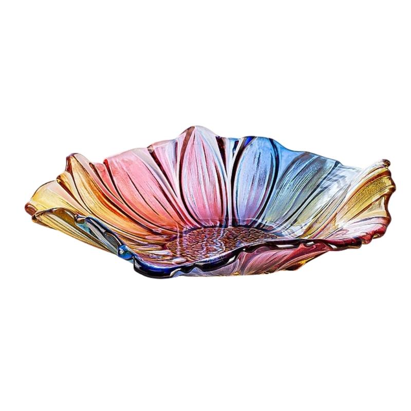 Sunflowers Pattern Glass Serving Tray With Multiple Color Great For Displaying Snacks Fruits And Dessert At Gatherings