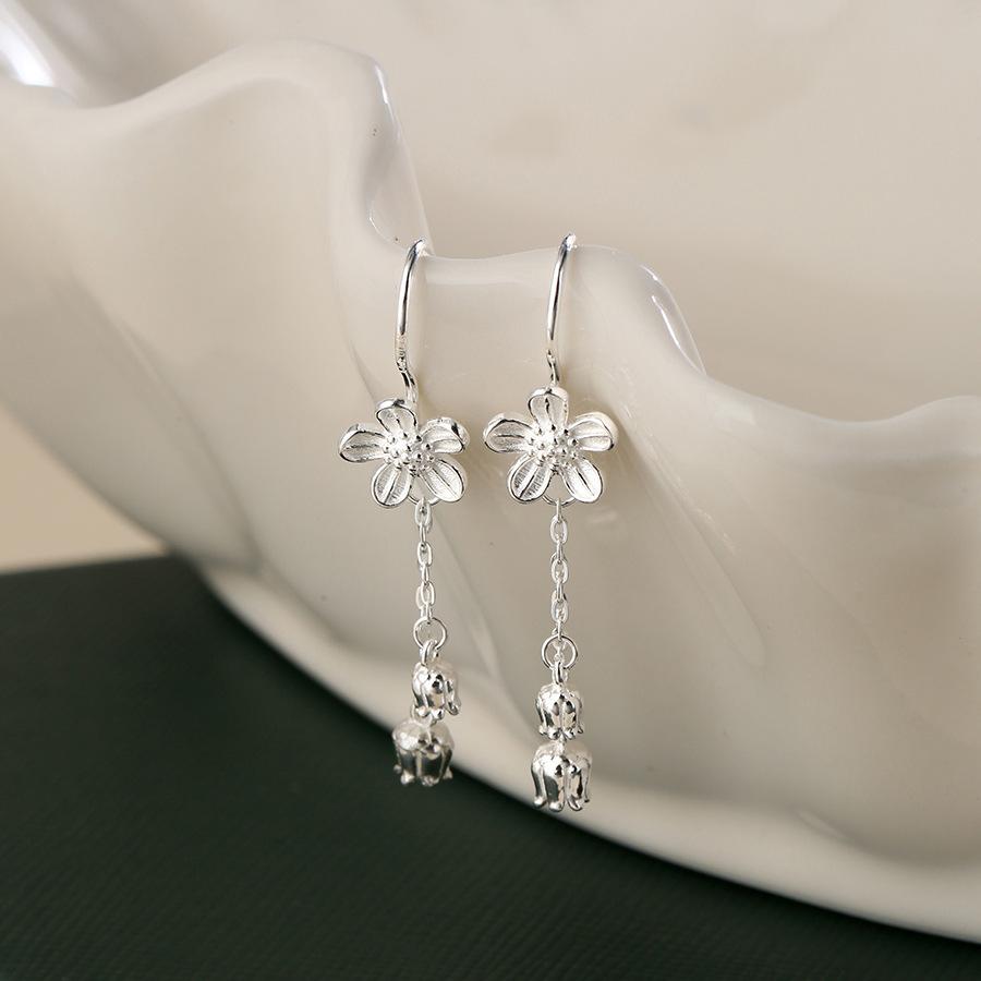 Sweet Flower Tassel Earrings Healing Ear Hole Lily of the Valley Drop Ear Hooks Elegant Gift for Women Girlfriend