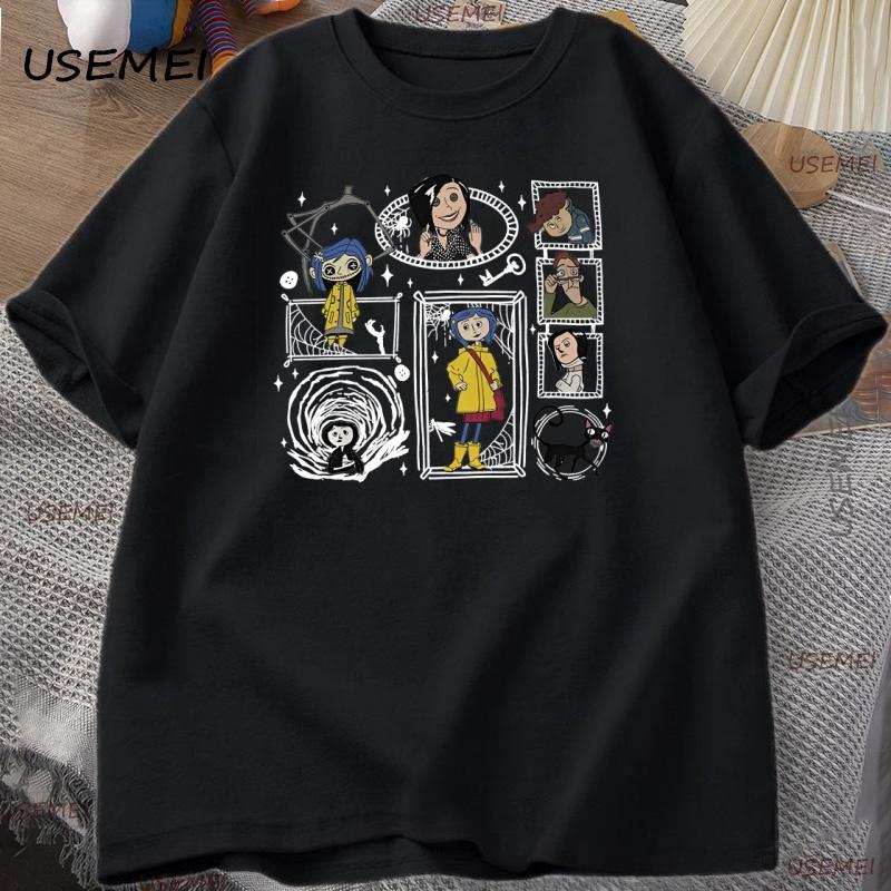 Vintage Coraline Halloween TShirt Y2k Spooky Tshirt Horror Graphic T Shirts Cotton Short Sleeve Unisexs Clothing Male Tops Tee