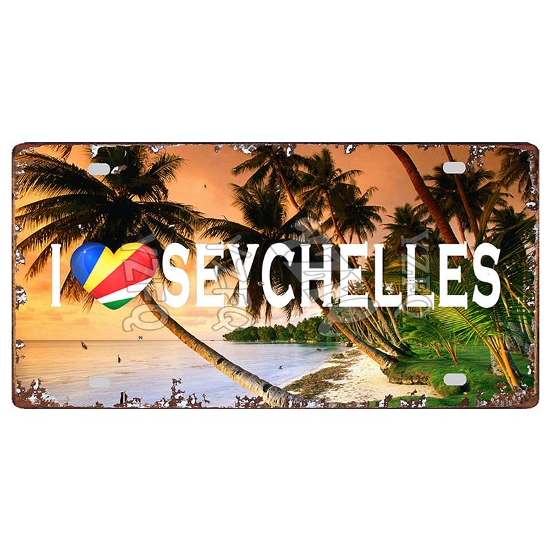 YZFQ Сейшельские острова Городской пейзаж Путешествие Сувенир Декоративные вывески Настенное искусство Ресторан Магазин Дом Ретро Декор 30x15 см DC-1096A 15x30cm(5.9x7.8inch)