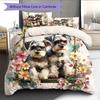 Pink Schnauzer Pattern Bedding Home Decoration Birthday Gift (1 * Duvet Cover + 2 * Pillowcase, Without Core)