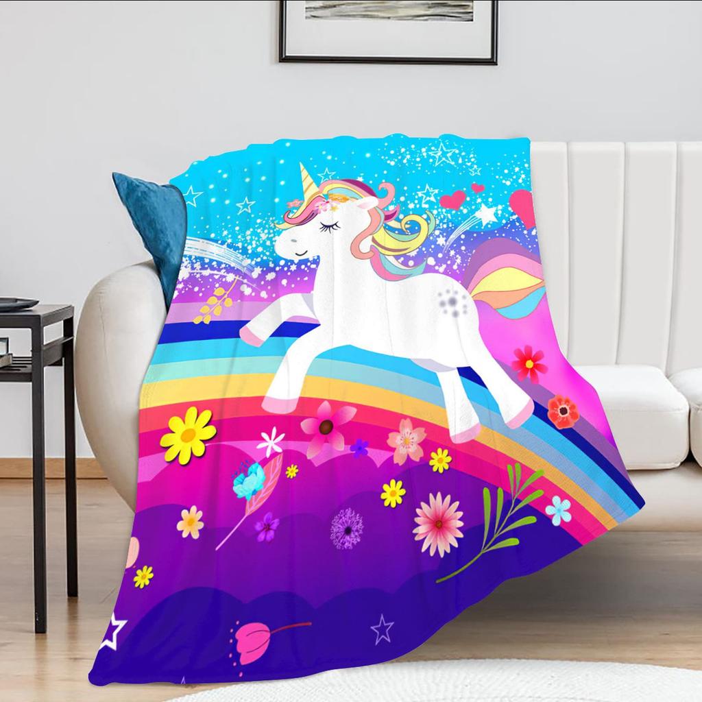 Unicorn Rainbow Printed Blanket for Sofa Bed Travel Camping Living Room Office Conditioning Blanket for All Seasons Gifts