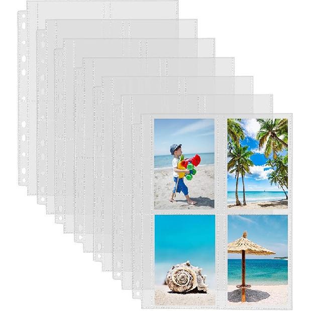 Sooez 30 шт. Прочные кармашки для фотографий для 3-кольцевого альбома (240 картинок), Пластиковые страницы для альбома 3,5x5, Прозрачные архивные кармашки, Страницы для папки 3.5x5  4-Pocket