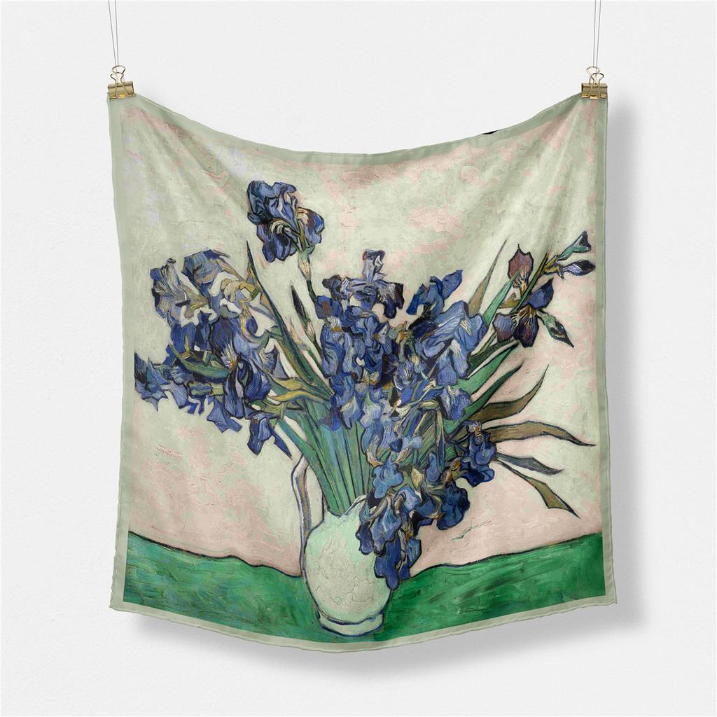 Famous Oil Painting Twill 100% Silk Scarf 53cm Square Scarves Fashion Hijab Women Scarf Wraps Head Scarf Neckerchief Bandana
