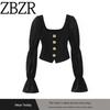 Za Autumn New Arrivals Women's Clothing Zr European and American Style Fashion Button Patchwork Stretch Slim Fit Top 5584218