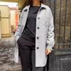 Dámské zimní kabát s odepínacím límcem Kapsy Pure Color s kapsou na hrudi Cardigan Volný střih Outwear Tepelné dlouhé rukávy Zimní bunda na dojíždění Randění