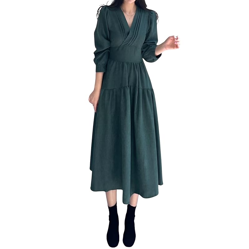 

[one Anbu] cachecoeur one piece long long sleeve ladies cachecoeur dress spring a-line dress Beautiful flare dress green green
