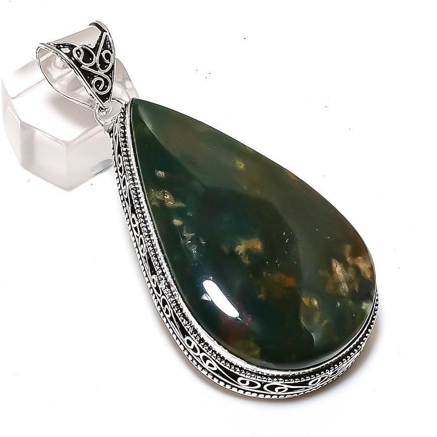 Natural Ocean Jasper Gemstone 925 Sterling Silver Jewelry Pendant 2.76" ETC-14715