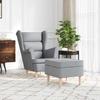 Armchair with Footstool Light Grey Fabric