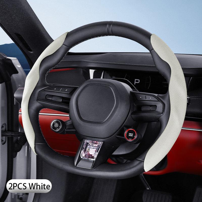 Short shaped Nappa Leather Steering Wheel Cover, Non Slip, Ultra-thin, Breathable, Safe, Universal Steering Wheel Cover Acc