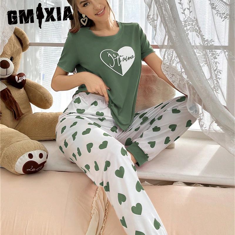 GMXIA T-shirt Trousers Casual and Comfortable Women's Pyjamas Homewear Set Can Be Worn Outside