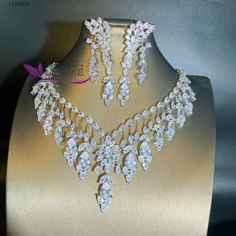 

New Arrival Best Selling Fashion Super Flash Zircon Clavicle Chain Bridal Suit Jewelry Wedding Evening Dress Banquet Matching Suit White