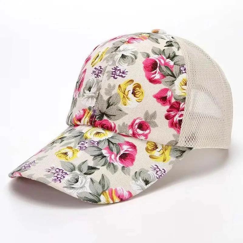 Fashion Women's Summer Cap Floral Print Trucker Hat Outdoor Streetwear Cap Female Baseball Cap With Flowers And Plants Design