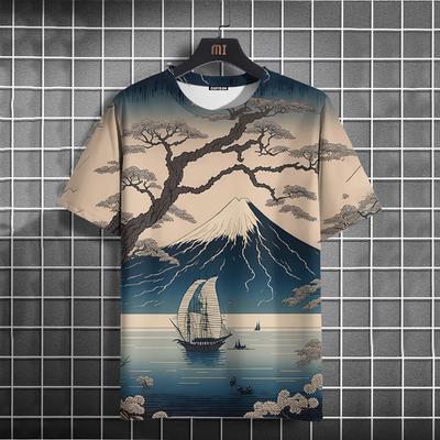 Ukiyo-E Men's 3D Print T-shirt Short Sleeved Pullover Streetwear Top Tee Loose Sportshirt Casual Oversized Men's Clothing
