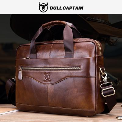 Captain Niu Leather Handbag, Briefcase, Men's Leather Shoulder Crossbody Bag, Top Layer Cowhide Business and Official Bag