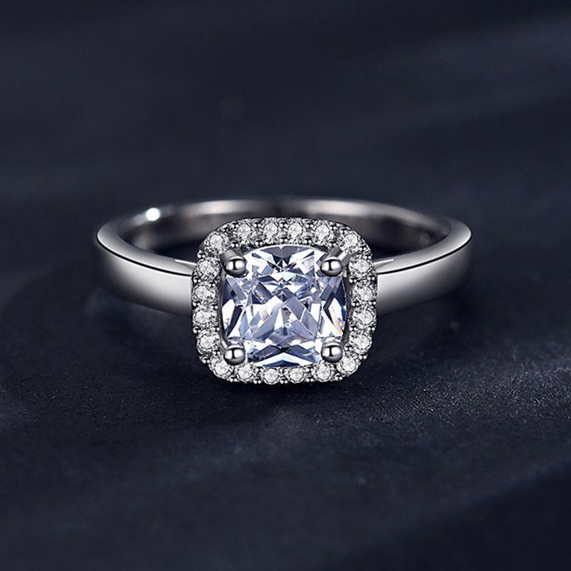 Tancise Klassisk 925 Sterling Sølv Zircon Ring Dame Smykker Bryllup Løfte Party Gift