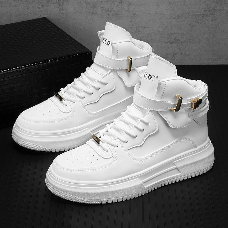 New Design Men's Skateboard Shoes 2025 Spring Fashion High Top Shoes Men Casual Platform Sneakers Comfortable Men White Sneakers