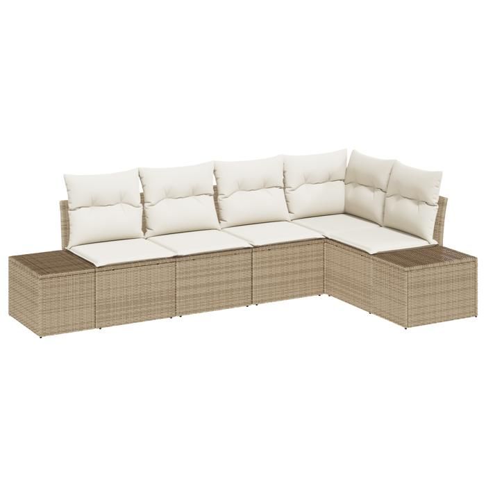 VidaXL Ensemble de Canapé de Jardin 5 Pièces avec Coussins Beige Rattan Poly 3355730