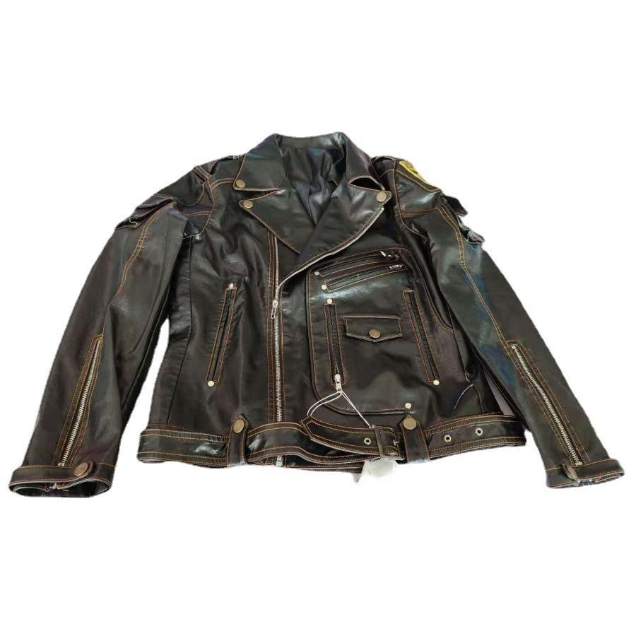 Men's Autumn and Winter Personalized Leather Jacket Slim Fit Multi Pocket Zipper Jacket
