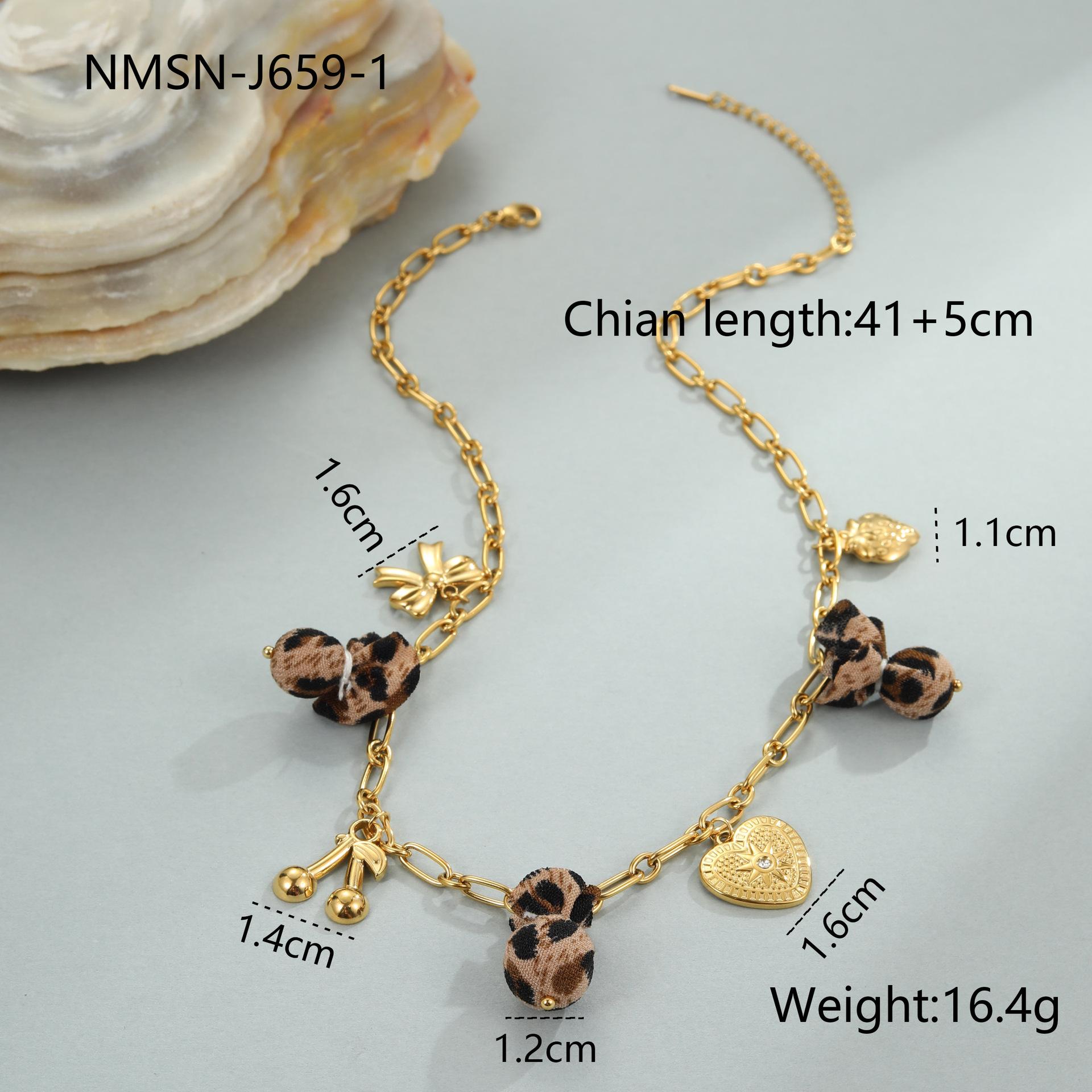 GEMCHIC Women s Leopard Print Fabric Bow Heart Flower Stainless Steel Layered Necklace