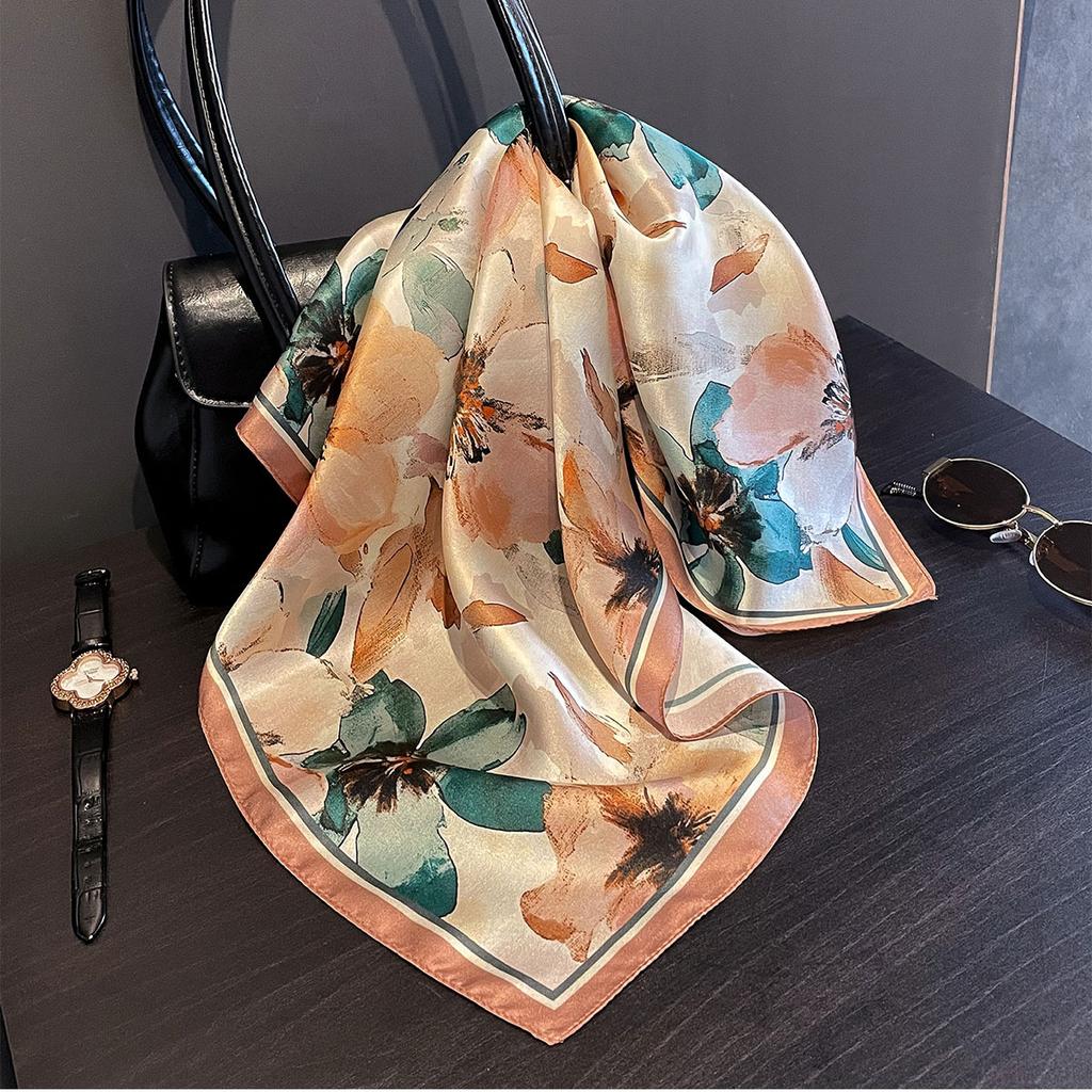 Luxury Brand 100% Natural Silk Scarf Women Design Small Square Shawl Hair Ribbon Headband Fashion Neckerchief Bandana