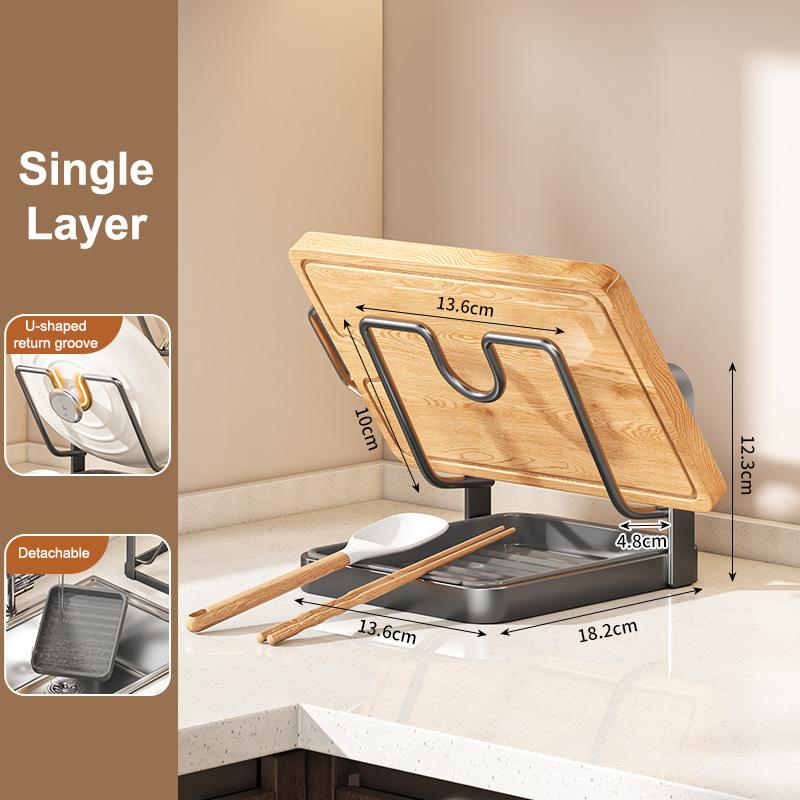 Pot Lid and Cutting Board Holder,Kitchen Countertop Organizer Rack with Drip Tray