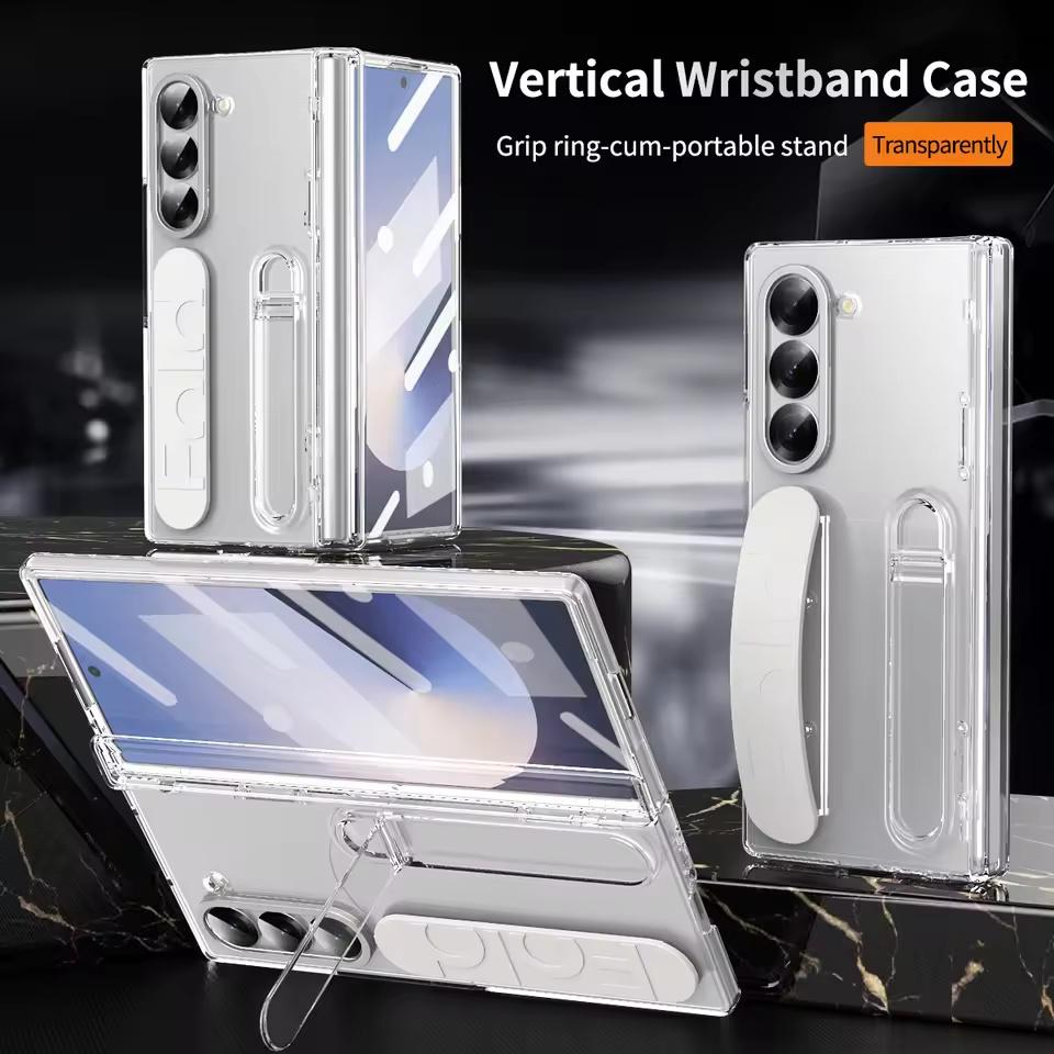 

Wristband Holder Hinge Phone Case for Samsung Galaxy Z Fold 7 6 5 4 3 with Pen Slot & S Pen Screen Protector Film Protect Cover PC&Galaxy Z Fold6