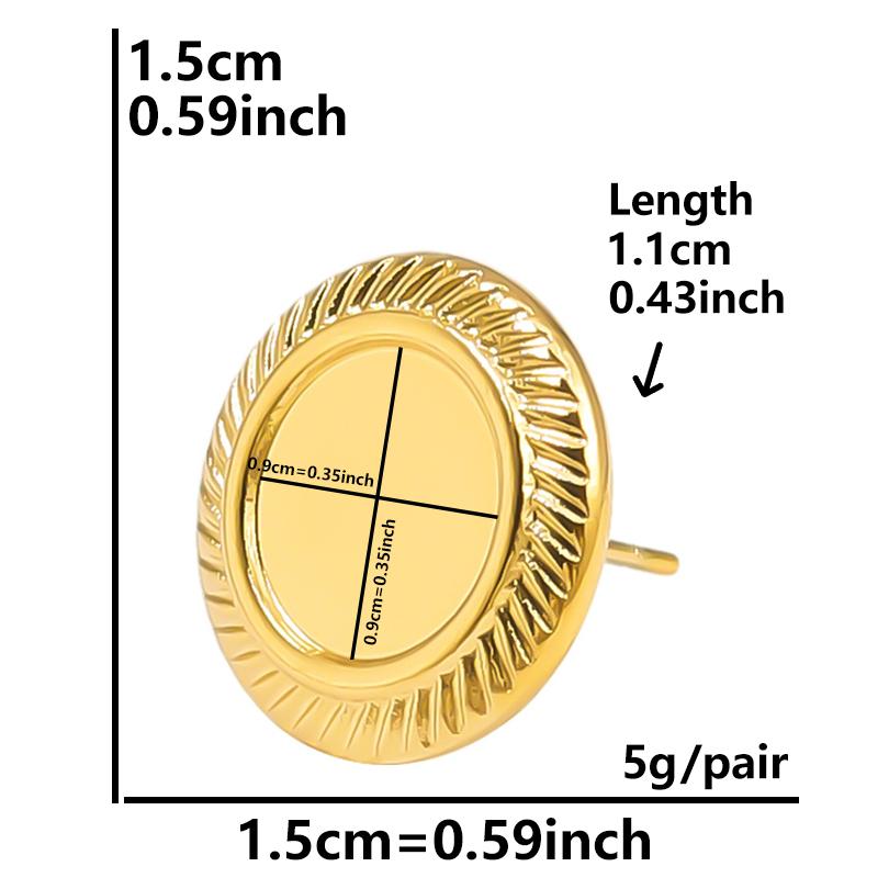 6pcs Real Gold Plated Geometric Round Oval Heart Blank Settings DIY Stone Enamel Crystal Stainless Steel Ear Studs For Women Men