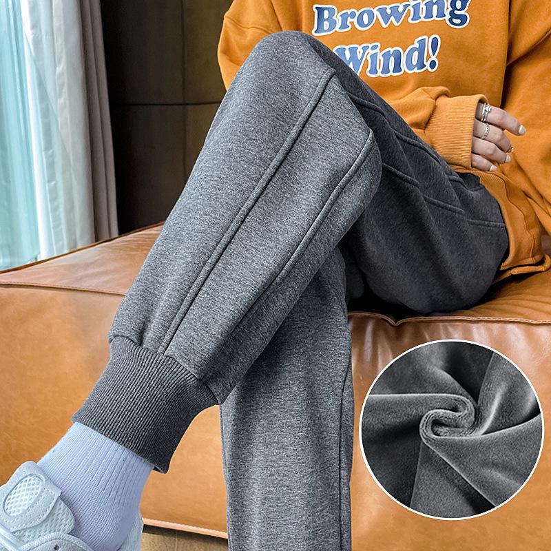Plus Size Women's Thick Velvet Fleece Sweatpants - Winter Warm, Casual Sports Pants (Up to 200 Jin)