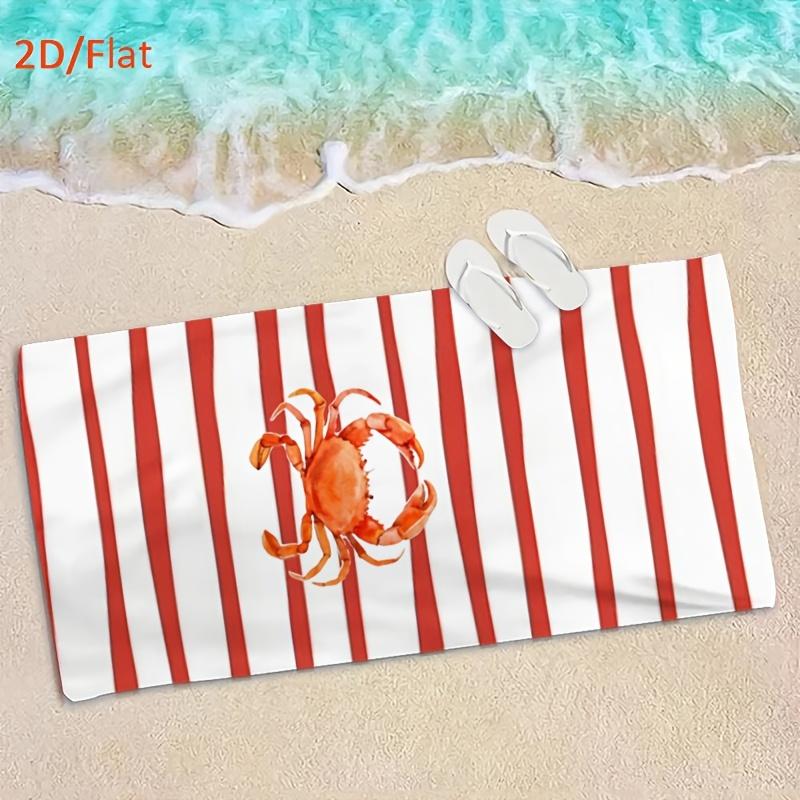 1pc 2D Flat "Summer Beach Style: Red Striped Background with Orange Crab Pattern Beach Towel" Themed Beach Towel, Summer