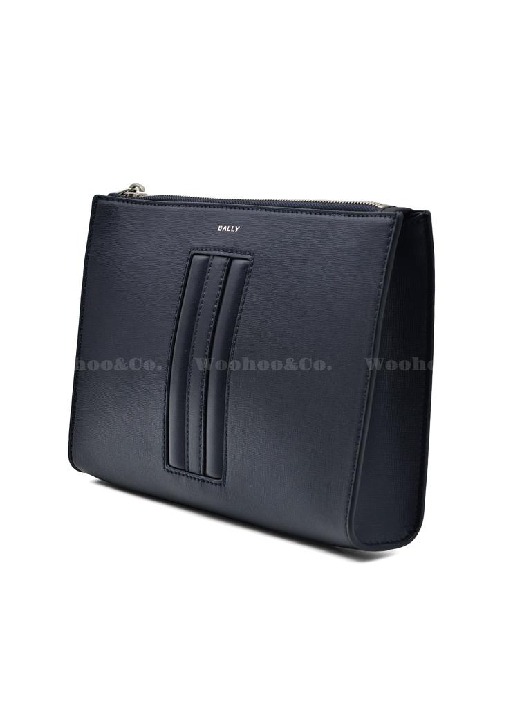 Bally Logo Zip Closure Leather Clutch Men Clutch Dark-Blue 6310280