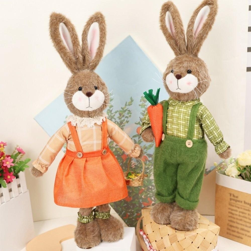 Cartoon Easter Rabbit Ornament Retractable Pastoral Style Bunny Telescopic Doll DIY Handmade Standing Bunnies Figurines