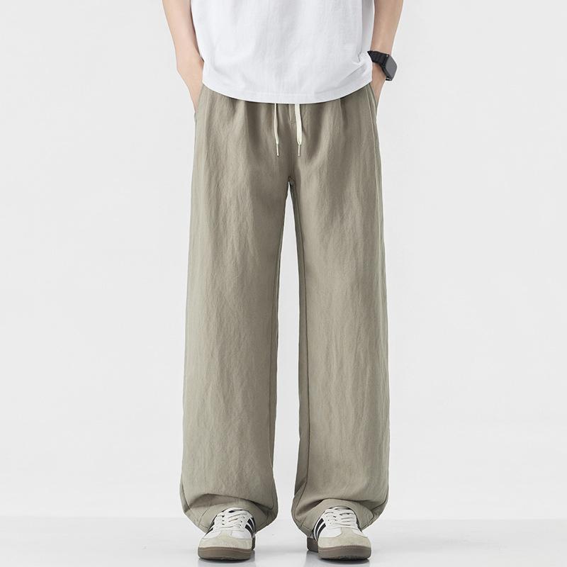 American Solid Color Simple Trendy Brand Loose Straight Casual Pants Men's Trend Versatile Tencel Elastic Waist Long Pants Men